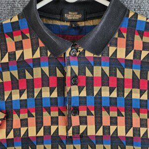 Riscatto Portofino Italy Polo Shirt Colorful Diamond Geometric Large Knit Light
